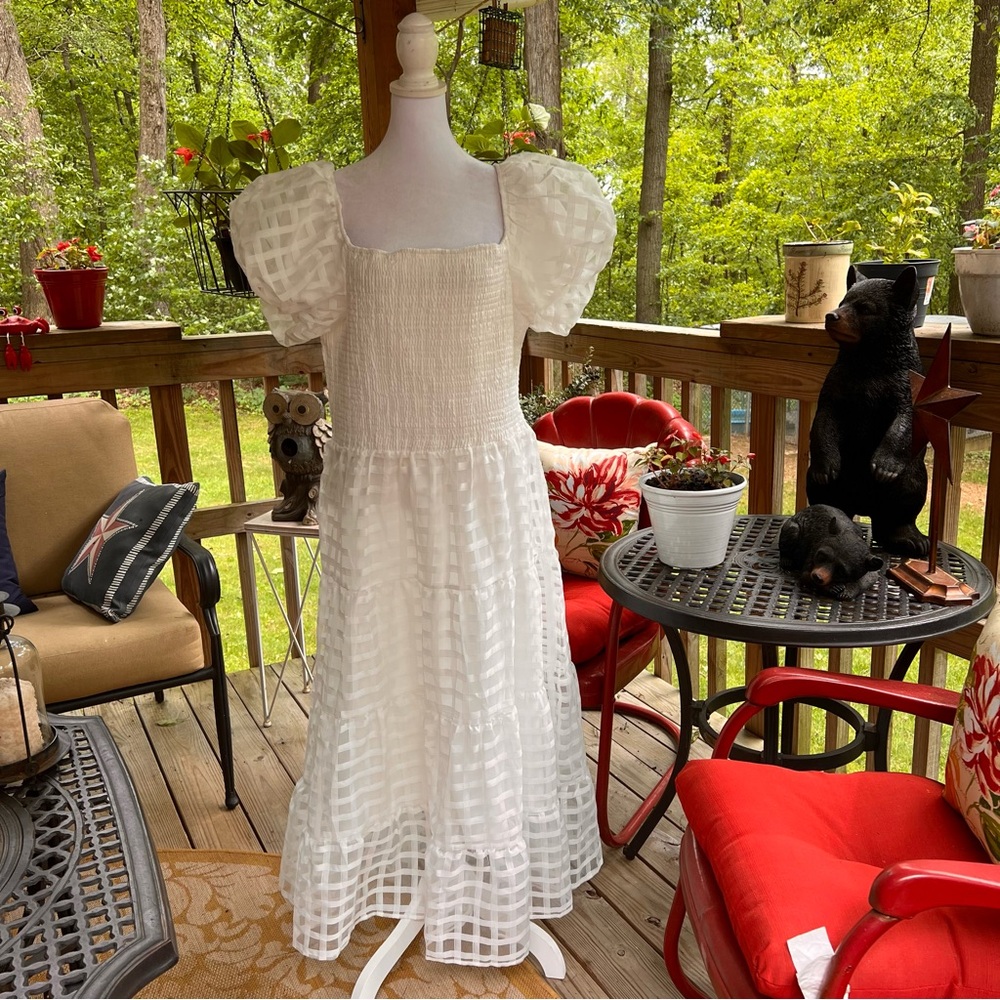 Pretty Garden White Pretty Shoulder Sundress XXL fully lined, Maxi - Picture 4 of 13